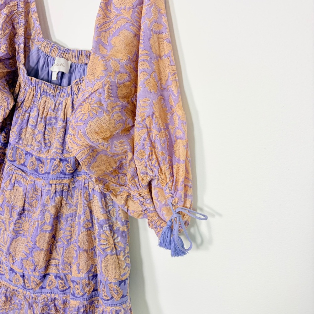 Cleobella Hattie Mini Dress Vine Block Floral Print Boho S Balloon Puff Sleeve - Picture 5 of 10